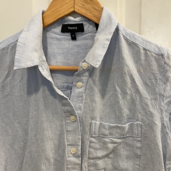 Theory blue button down short sleeve shirt medium - Picture 3 of 10
